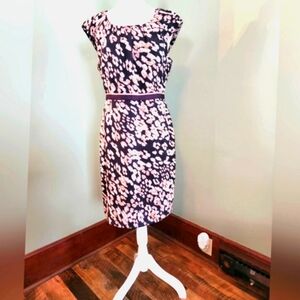 NWT Loft Size 8 Black Cream Woman's Midi Dress Poly Xz24